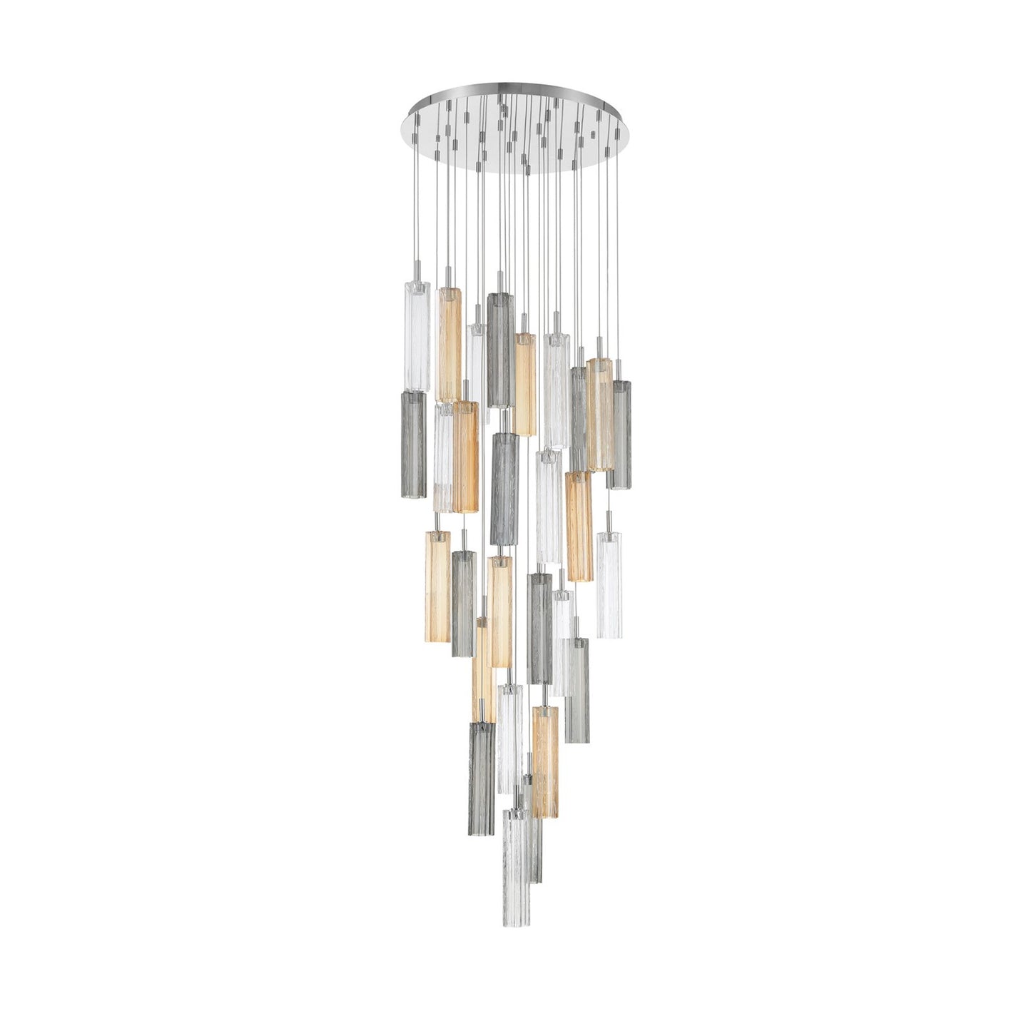 Crystorama Addis 26in 28-Light Pendant | Mid-Century Polished Chrome and Autumn Tronchi Glass | Entryway & Staircase | 26 x 26 x 21 in | Model ADD-415-CH-AU