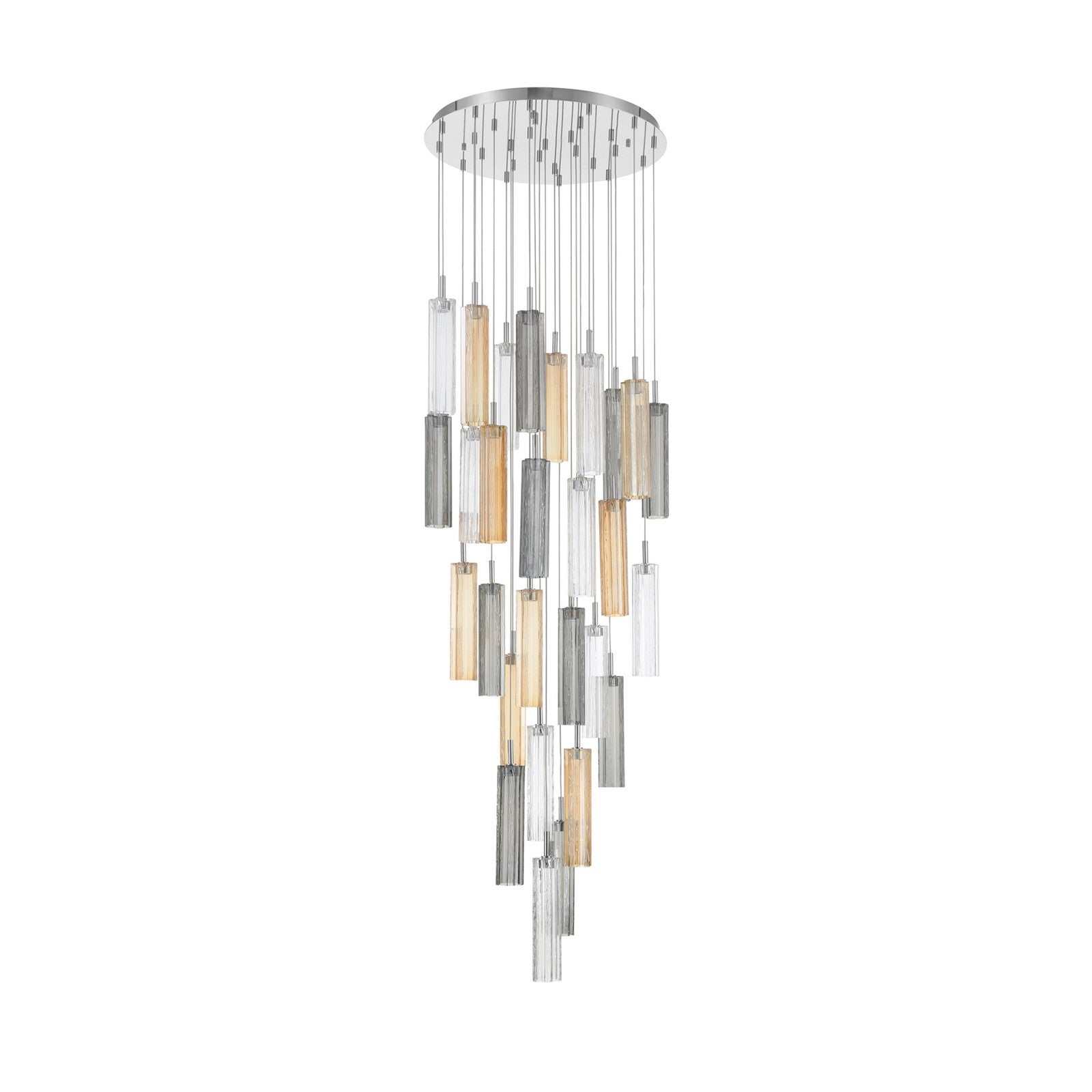 Crystorama Addis 26in 28-Light Pendant | Mid-Century Polished Chrome and Autumn Tronchi Glass | Entryway & Staircase | 26 x 26 x 21 in | Model ADD-415-CH-AU