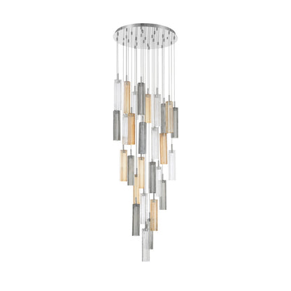 Crystorama Addis 26in 28-Light Pendant | Mid-Century Polished Chrome and Autumn Tronchi Glass | Entryway & Staircase | 26 x 26 x 21 in | Model ADD-415-CH-AU