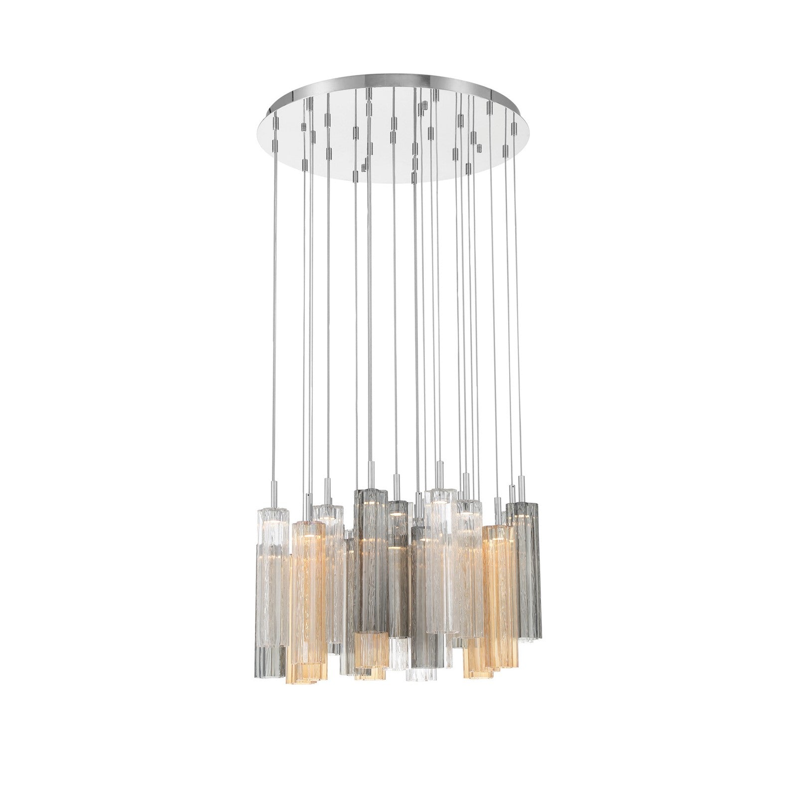 Crystorama Addis 26in 28-Light Pendant | Mid-Century Polished Chrome and Autumn Tronchi Glass | Entryway & Staircase | 26 x 26 x 21 in | Model ADD-415-CH-AU