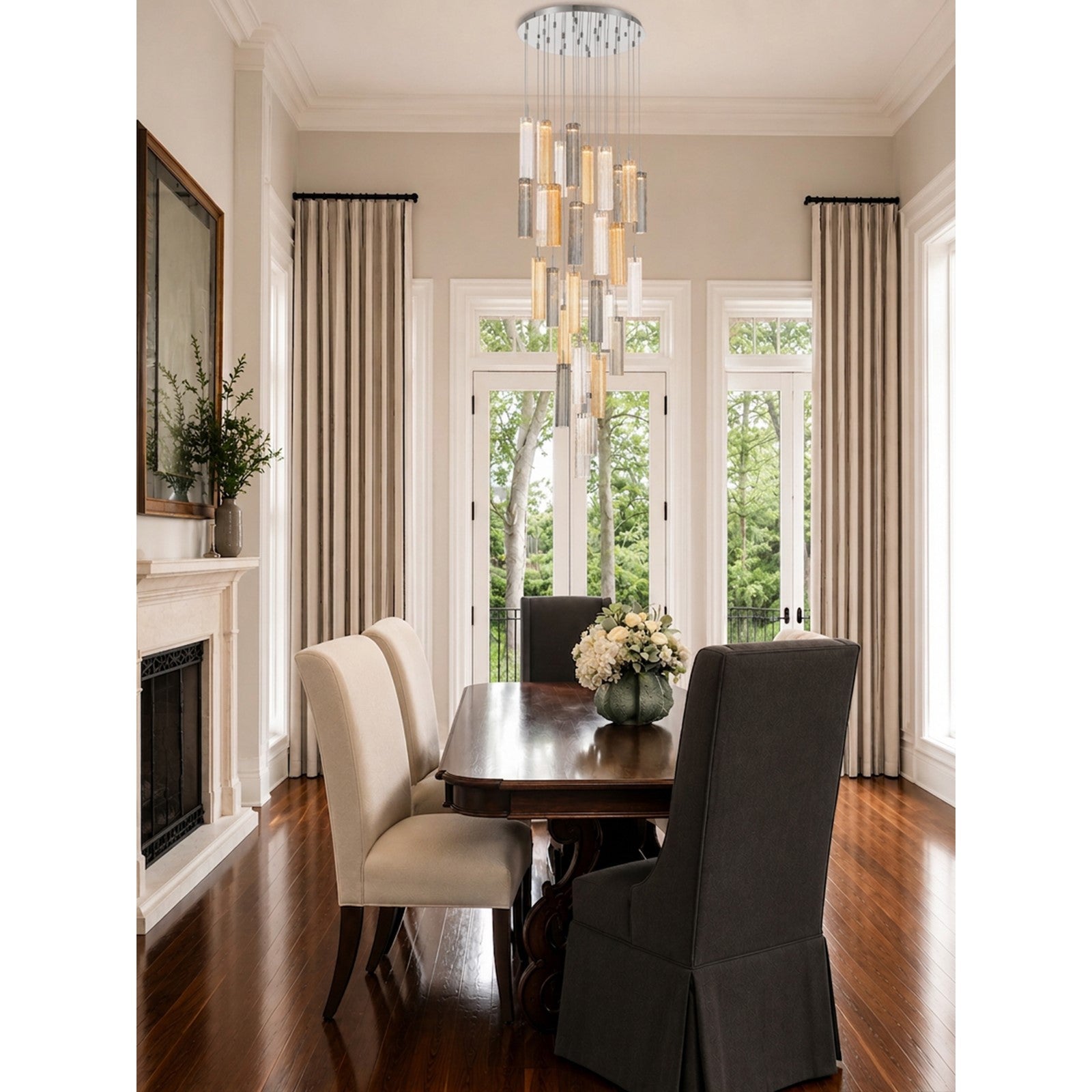 Crystorama Addis 26in 28-Light Pendant | Mid-Century Polished Chrome and Autumn Tronchi Glass | Entryway & Staircase | 26 x 26 x 21 in | Model ADD-415-CH-AU