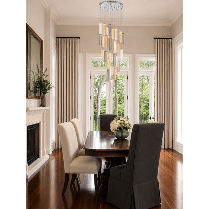 Crystorama Addis 26in 28-Light Pendant | Mid-Century Polished Chrome and Autumn Tronchi Glass | Entryway & Staircase | 26 x 26 x 21 in | Model ADD-415-CH-AU