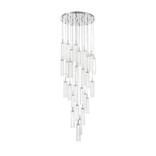Crystorama Addis 26in 28-Light Pendant | Mid-Century Polished Chrome and Clear Tronchi Glass | Entryway & Staircase | 26 x 26 x 21 in | Model ADD-415-CH-CL
