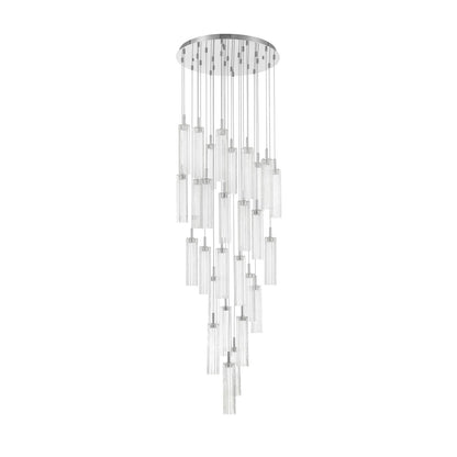 Crystorama Addis 26in 28-Light Pendant | Mid-Century Polished Chrome and Clear Tronchi Glass | Entryway & Staircase | 26 x 26 x 21 in | Model ADD-415-CH-CL