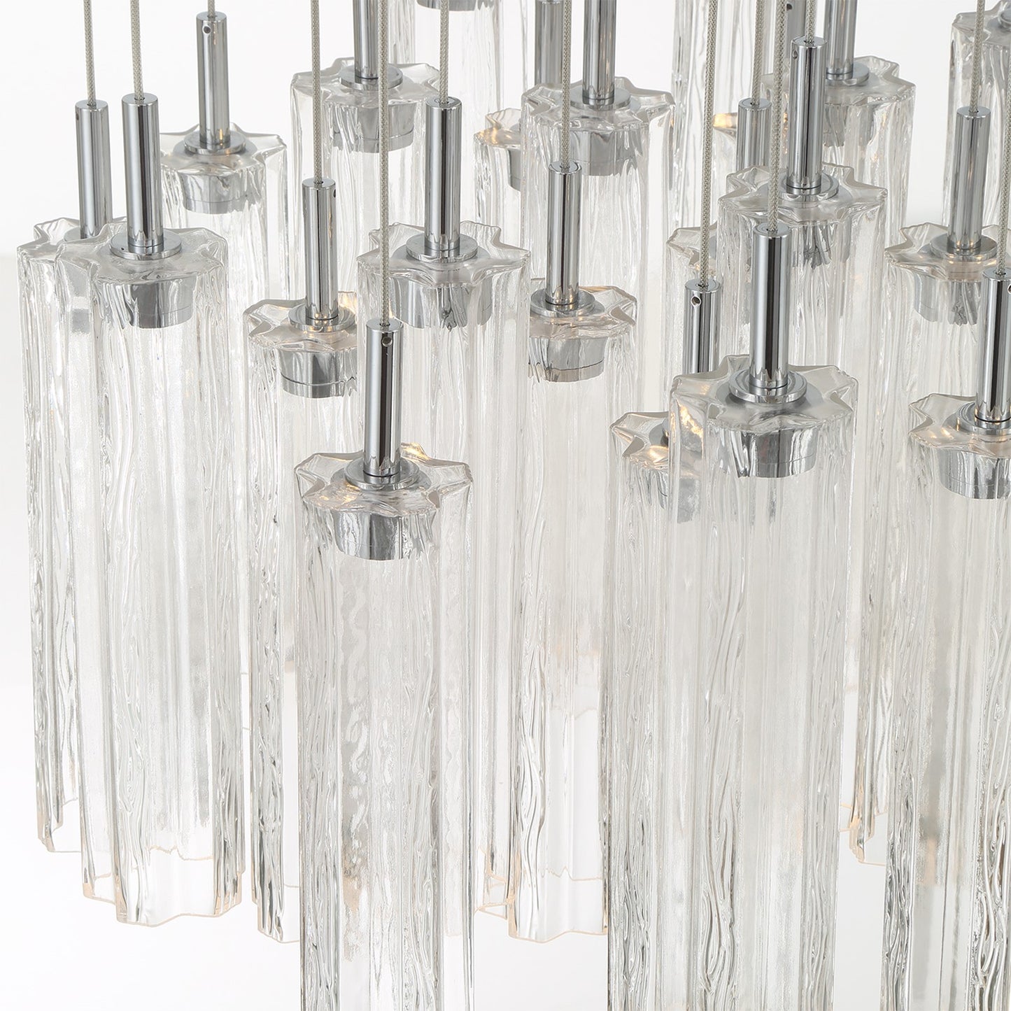 Crystorama Addis 26in 28-Light Pendant | Mid-Century Polished Chrome and Clear Tronchi Glass | Entryway & Staircase | 26 x 26 x 21 in | Model ADD-415-CH-CL