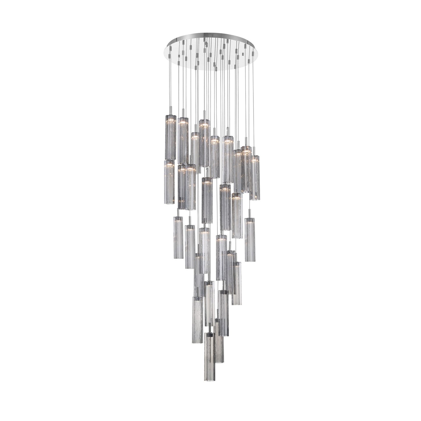 Crystorama Addis 26in 28-Light LED Pendant | Mid-Century Polished Chrome and Smoke Tronchi Glass | Entryway & Dining Room | 26 x 26 x 21 in | Model ADD-415-CH-SM