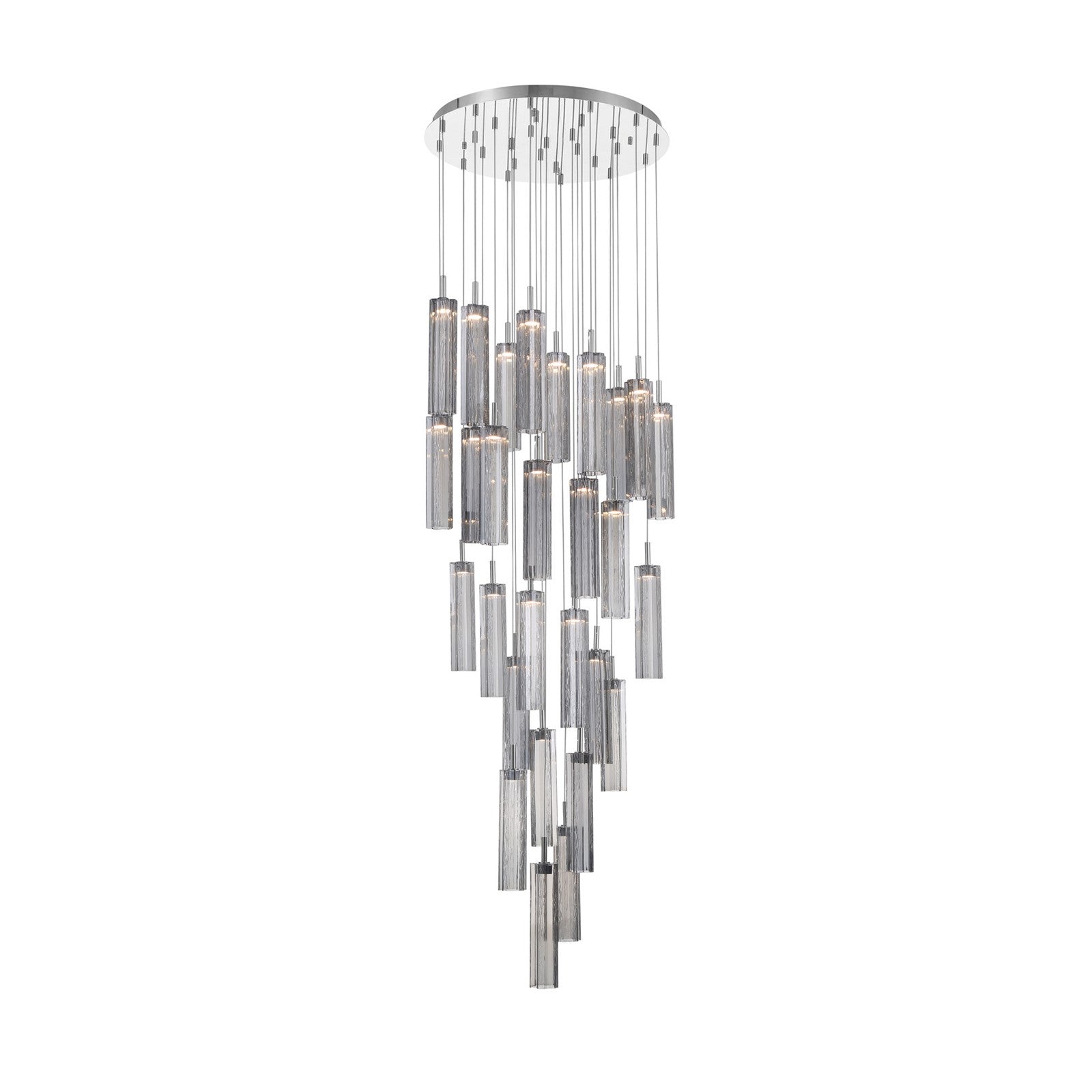 Crystorama Addis 26in 28-Light LED Pendant | Mid-Century Polished Chrome and Smoke Tronchi Glass | Entryway & Dining Room | 26 x 26 x 21 in | Model ADD-415-CH-SM