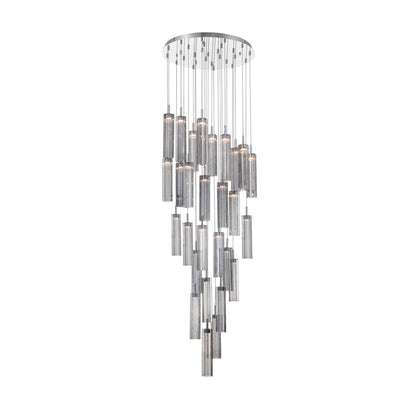 Crystorama Addis 26in 28-Light LED Pendant | Mid-Century Polished Chrome and Smoke Tronchi Glass | Entryway & Dining Room | 26 x 26 x 21 in | Model ADD-415-CH-SM