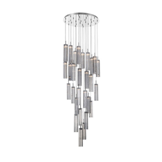 Crystorama Addis 26in 28-Light LED Pendant | Mid-Century Polished Chrome and Smoke Tronchi Glass | Entryway & Dining Room | 26 x 26 x 21 in | Model ADD-415-CH-SM