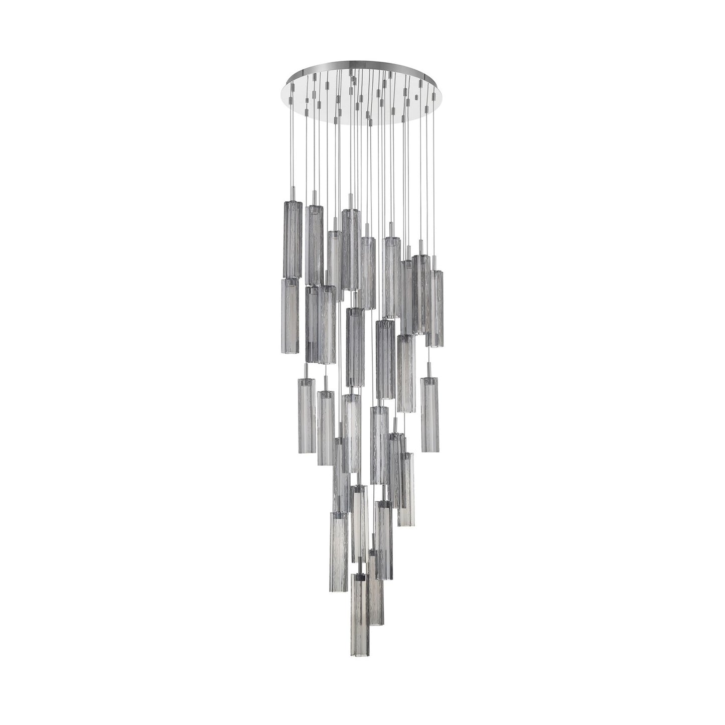 Crystorama Addis 26in 28-Light LED Pendant | Mid-Century Polished Chrome and Smoke Tronchi Glass | Entryway & Dining Room | 26 x 26 x 21 in | Model ADD-415-CH-SM