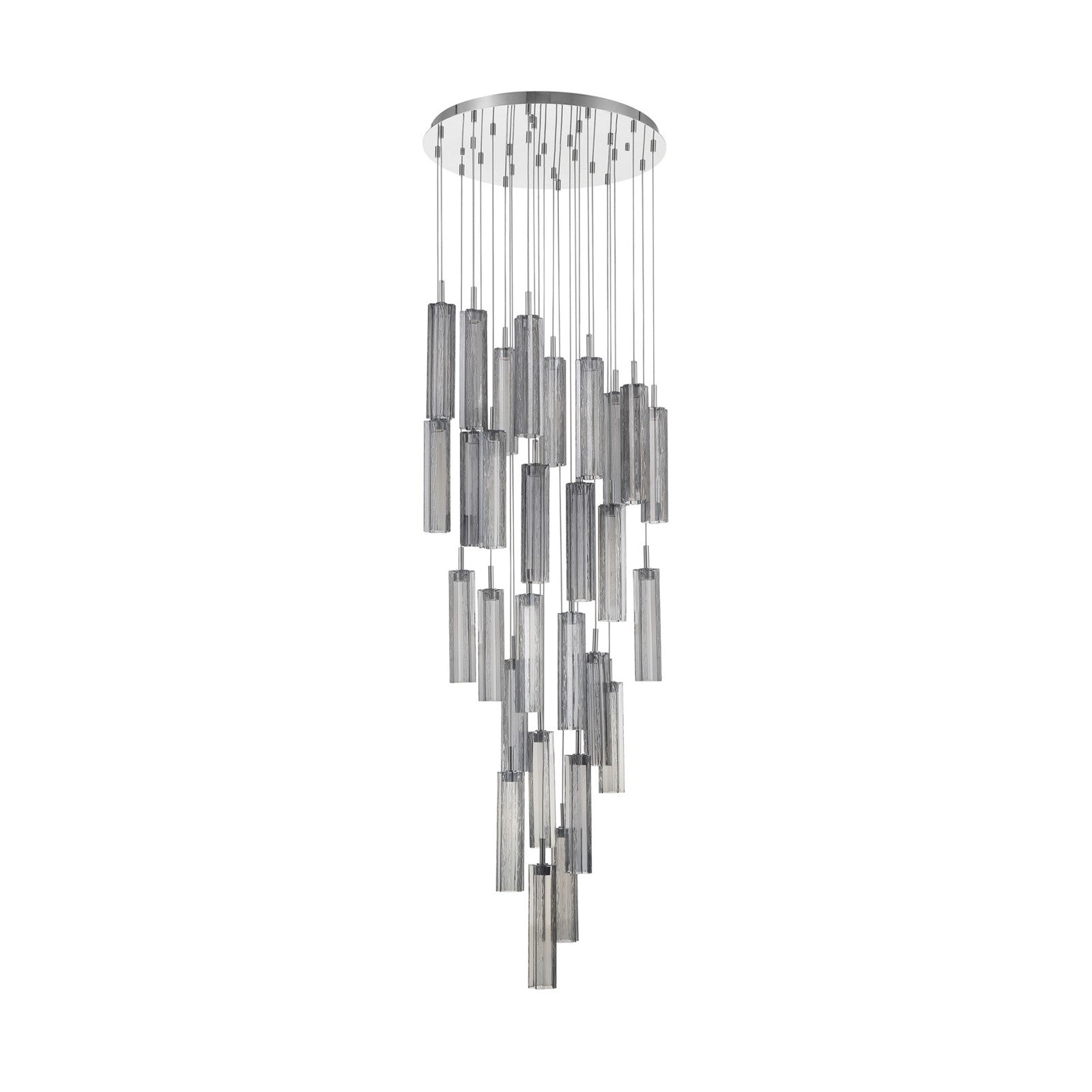 Crystorama Addis 26in 28-Light LED Pendant | Mid-Century Polished Chrome and Smoke Tronchi Glass | Entryway & Dining Room | 26 x 26 x 21 in | Model ADD-415-CH-SM