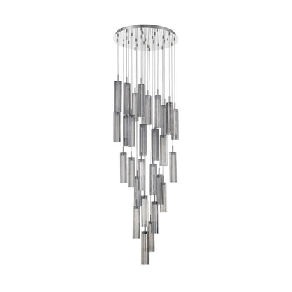 Crystorama Addis 26in 28-Light LED Pendant | Mid-Century Polished Chrome and Smoke Tronchi Glass | Entryway & Dining Room | 26 x 26 x 21 in | Model ADD-415-CH-SM