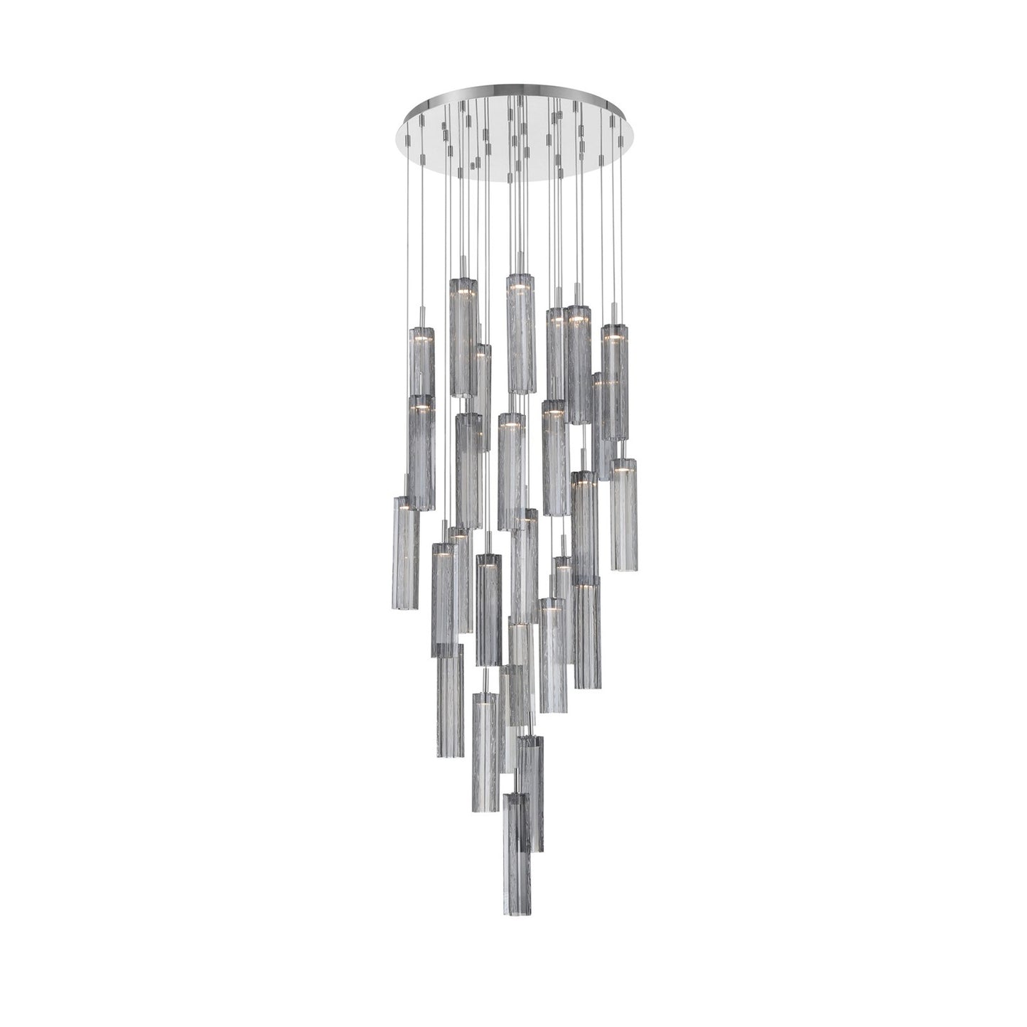 Crystorama Addis 26in 28-Light LED Pendant | Mid-Century Polished Chrome and Smoke Tronchi Glass | Entryway & Dining Room | 26 x 26 x 21 in | Model ADD-415-CH-SM