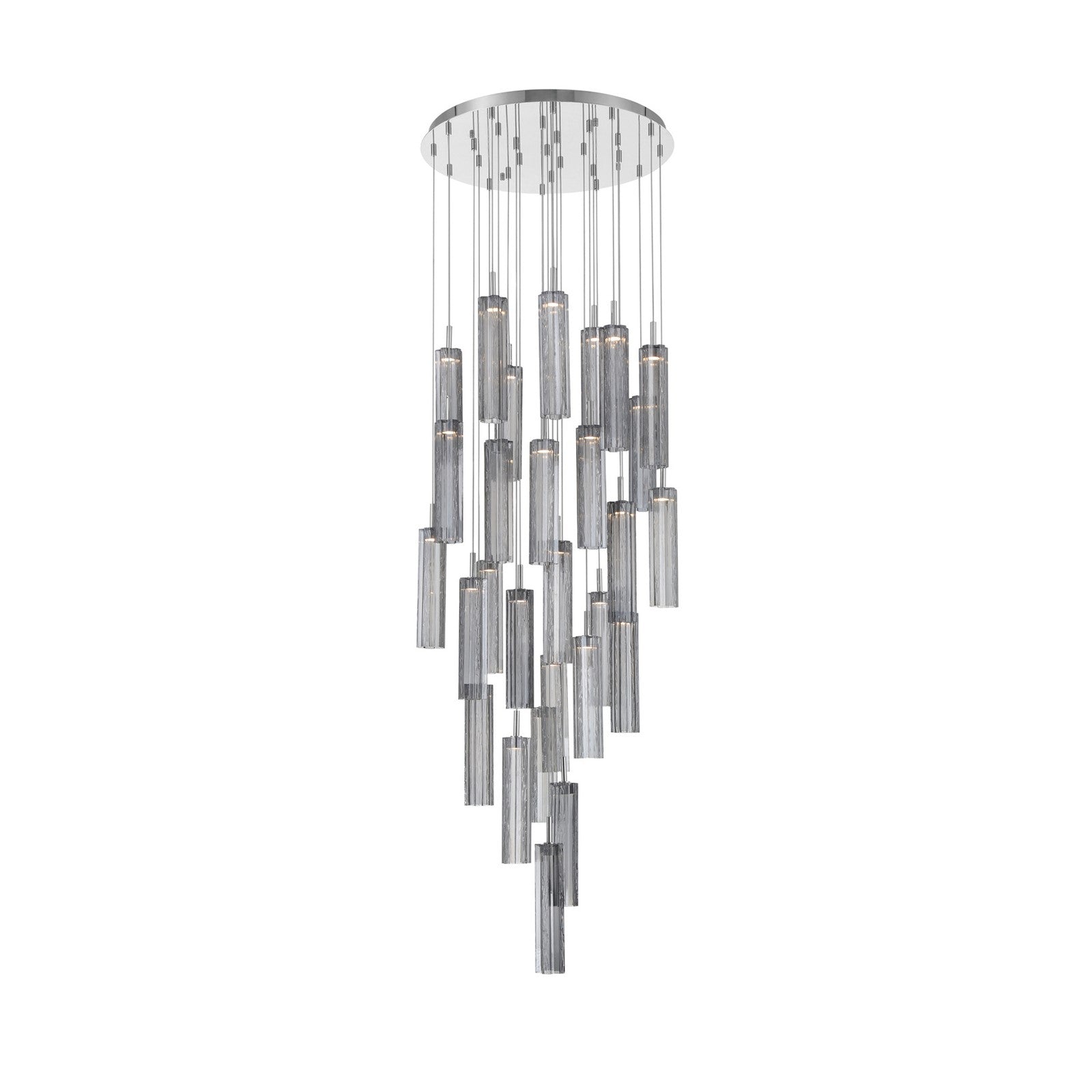 Crystorama Addis 26in 28-Light LED Pendant | Mid-Century Polished Chrome and Smoke Tronchi Glass | Entryway & Dining Room | 26 x 26 x 21 in | Model ADD-415-CH-SM