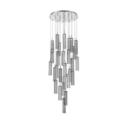 Crystorama Addis 26in 28-Light LED Pendant | Mid-Century Polished Chrome and Smoke Tronchi Glass | Entryway & Dining Room | 26 x 26 x 21 in | Model ADD-415-CH-SM