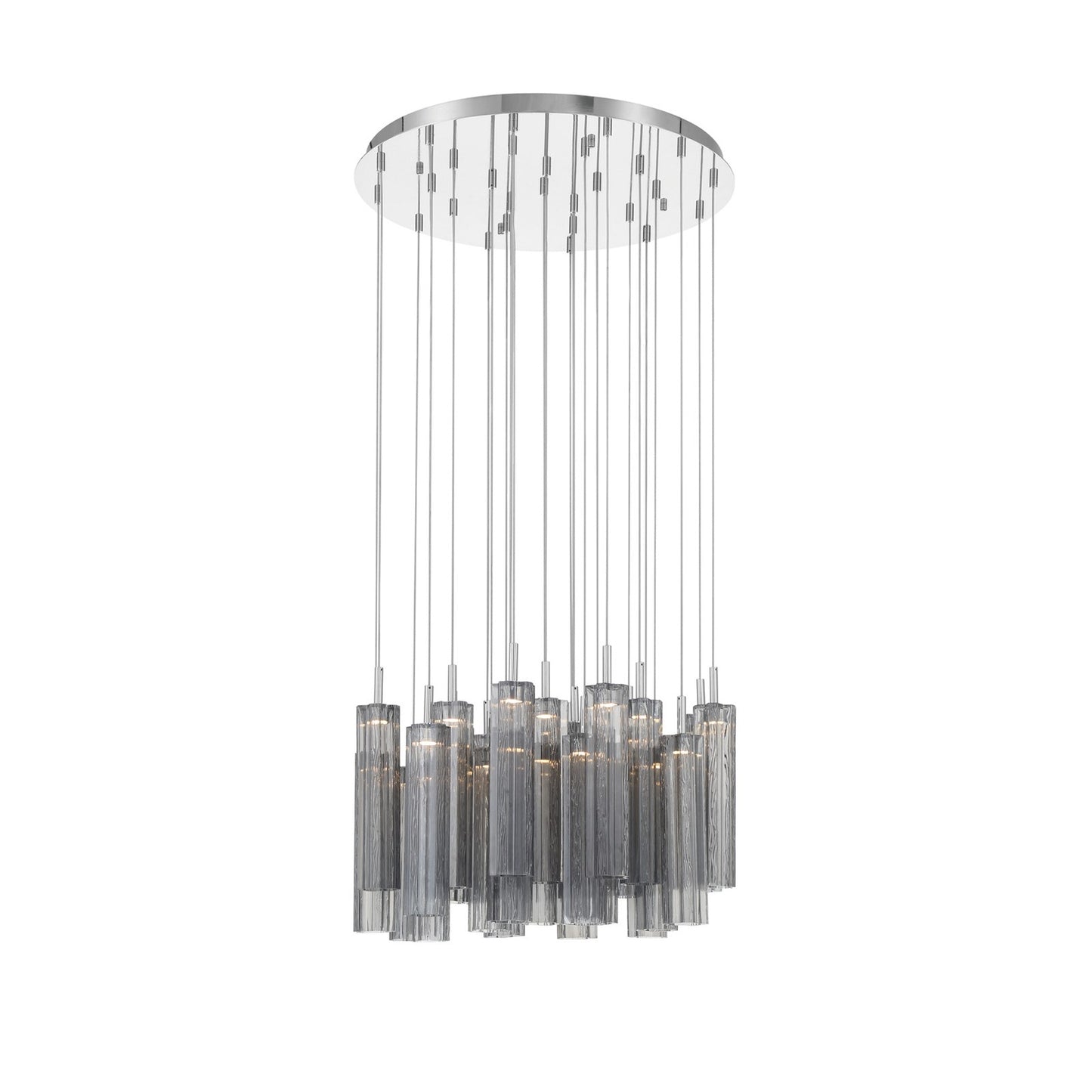 Crystorama Addis 26in 28-Light LED Pendant | Mid-Century Polished Chrome and Smoke Tronchi Glass | Entryway & Dining Room | 26 x 26 x 21 in | Model ADD-415-CH-SM