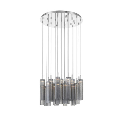 Crystorama Addis 26in 28-Light LED Pendant | Mid-Century Polished Chrome and Smoke Tronchi Glass | Entryway & Dining Room | 26 x 26 x 21 in | Model ADD-415-CH-SM