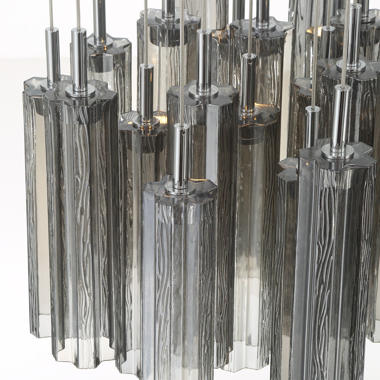 Crystorama Addis 26in 28-Light LED Pendant | Mid-Century Polished Chrome and Smoke Tronchi Glass | Entryway & Dining Room | 26 x 26 x 21 in | Model ADD-415-CH-SM