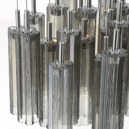 Crystorama Addis 26in 28-Light LED Pendant | Mid-Century Polished Chrome and Smoke Tronchi Glass | Entryway & Dining Room | 26 x 26 x 21 in | Model ADD-415-CH-SM
