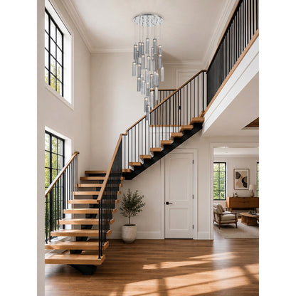 Crystorama Addis 26in 28-Light LED Pendant | Mid-Century Polished Chrome and Smoke Tronchi Glass | Entryway & Dining Room | 26 x 26 x 21 in | Model ADD-415-CH-SM