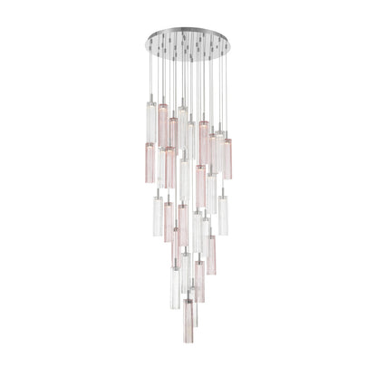 Crystorama Addis 26in 28-Light LED Pendant | Mid-Century Polished Chrome and Spring Tronchi Glass | Entryway & Dining Room | 26 x 26 x 21 in | Model ADD-415-CH-SP