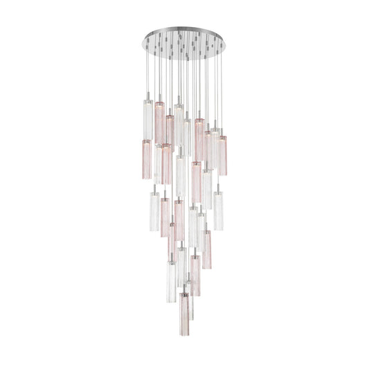 Crystorama Addis 26in 28-Light LED Pendant | Mid-Century Polished Chrome and Spring Tronchi Glass | Entryway & Dining Room | 26 x 26 x 21 in | Model ADD-415-CH-SP