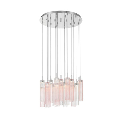 Crystorama Addis 26in 28-Light LED Pendant | Mid-Century Polished Chrome and Spring Tronchi Glass | Entryway & Dining Room | 26 x 26 x 21 in | Model ADD-415-CH-SP