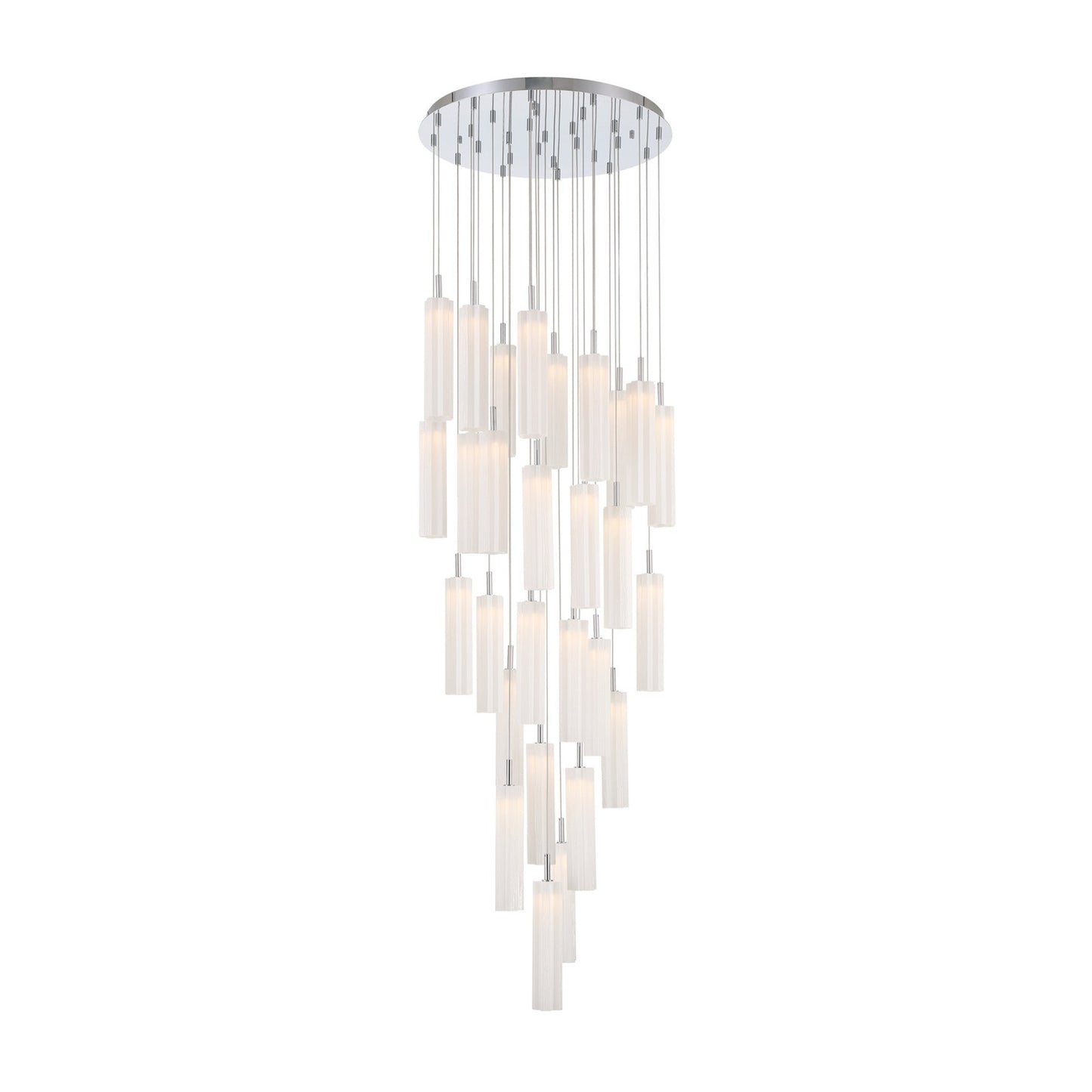 Crystorama Addis 26in 28-Light LED Pendant | Mid-Century Polished Chrome and White Tronchi Glass | Entryway & Dining Room | 26 x 26 x 21 in | Model ADD-415-CH-WH