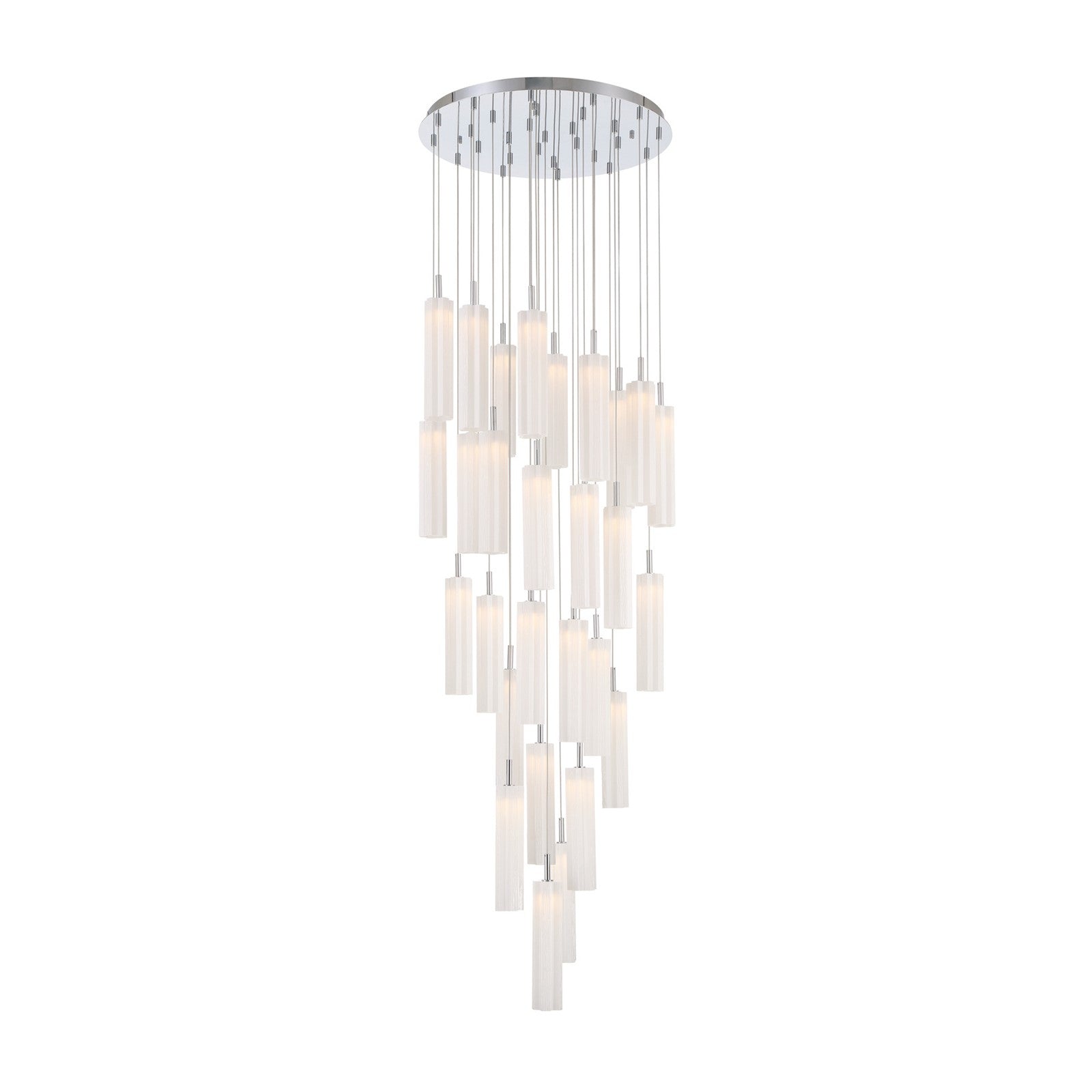 Crystorama Addis 26in 28-Light LED Pendant | Mid-Century Polished Chrome and White Tronchi Glass | Entryway & Dining Room | 26 x 26 x 21 in | Model ADD-415-CH-WH