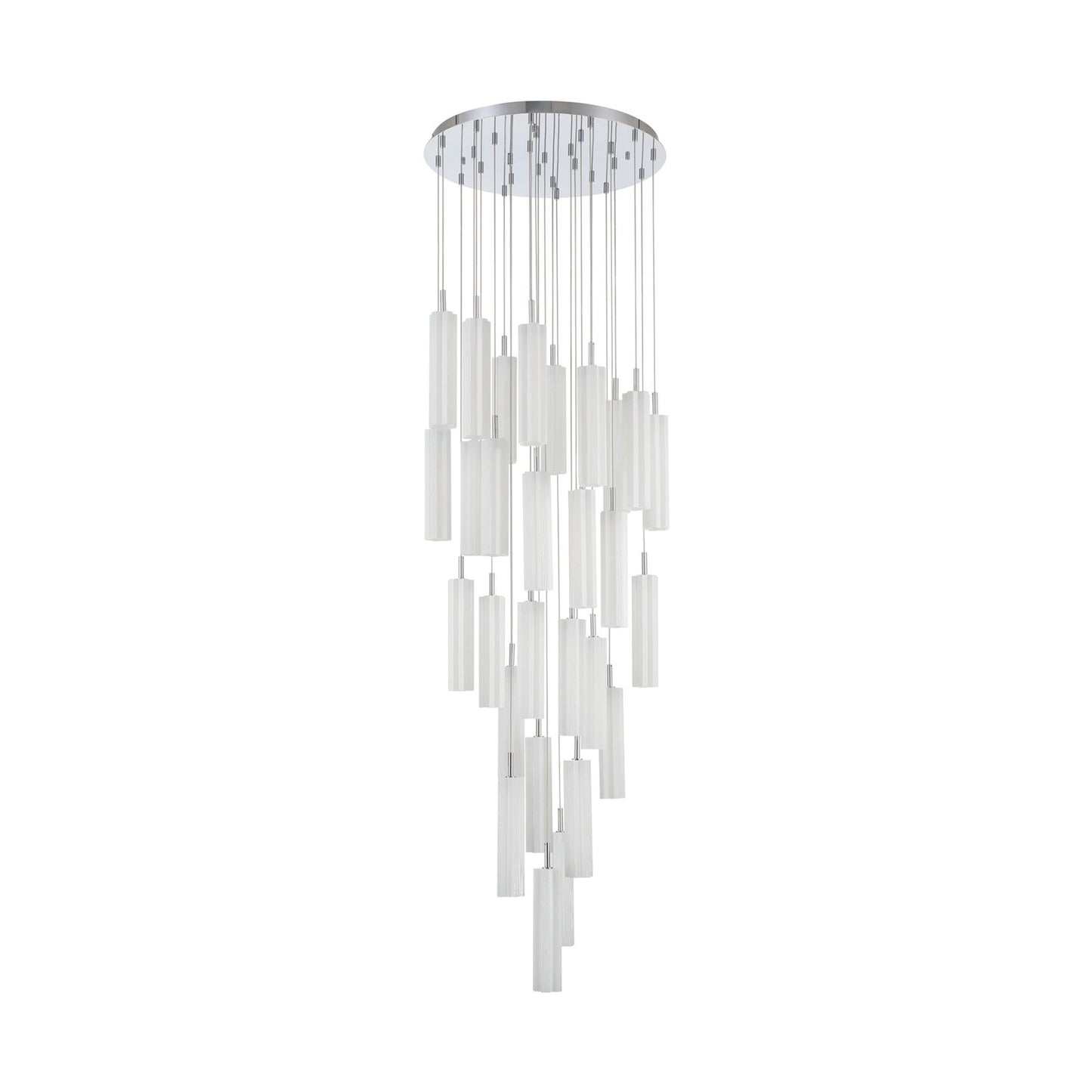 Crystorama Addis 26in 28-Light LED Pendant | Mid-Century Polished Chrome and White Tronchi Glass | Entryway & Dining Room | 26 x 26 x 21 in | Model ADD-415-CH-WH