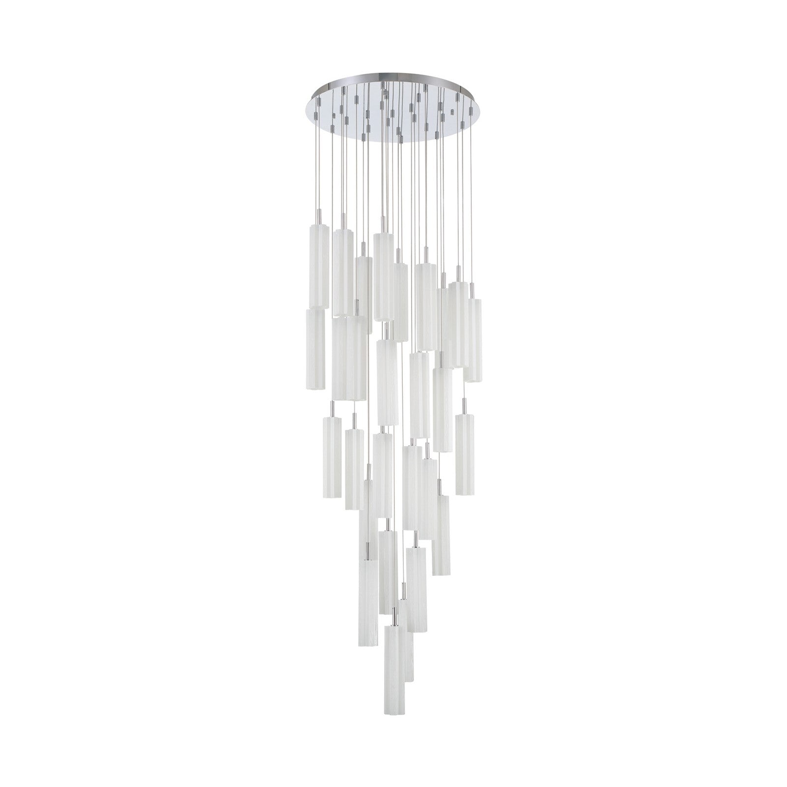 Crystorama Addis 26in 28-Light LED Pendant | Mid-Century Polished Chrome and White Tronchi Glass | Entryway & Dining Room | 26 x 26 x 21 in | Model ADD-415-CH-WH