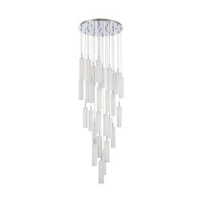 Crystorama Addis 26in 28-Light LED Pendant | Mid-Century Polished Chrome and White Tronchi Glass | Entryway & Dining Room | 26 x 26 x 21 in | Model ADD-415-CH-WH