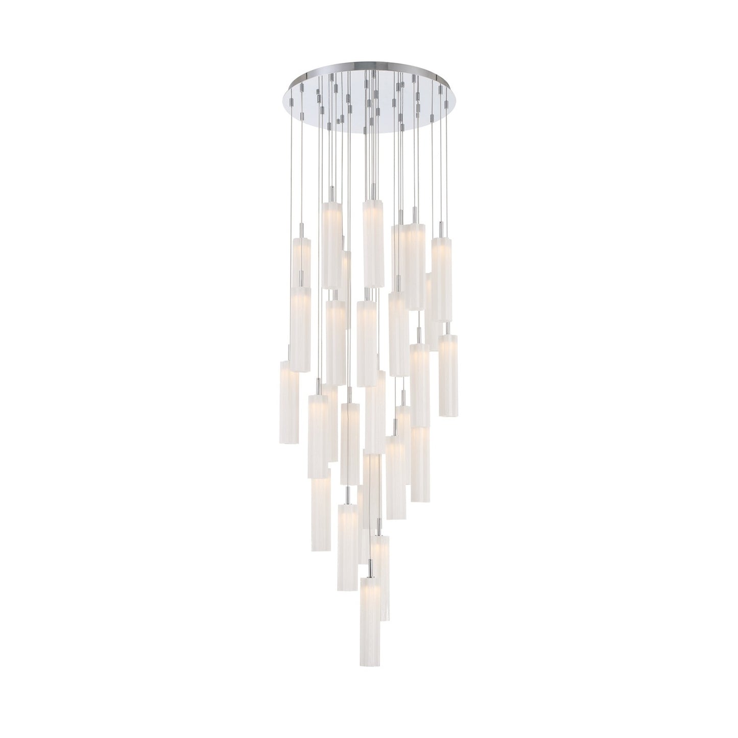 Crystorama Addis 26in 28-Light LED Pendant | Mid-Century Polished Chrome and White Tronchi Glass | Entryway & Dining Room | 26 x 26 x 21 in | Model ADD-415-CH-WH