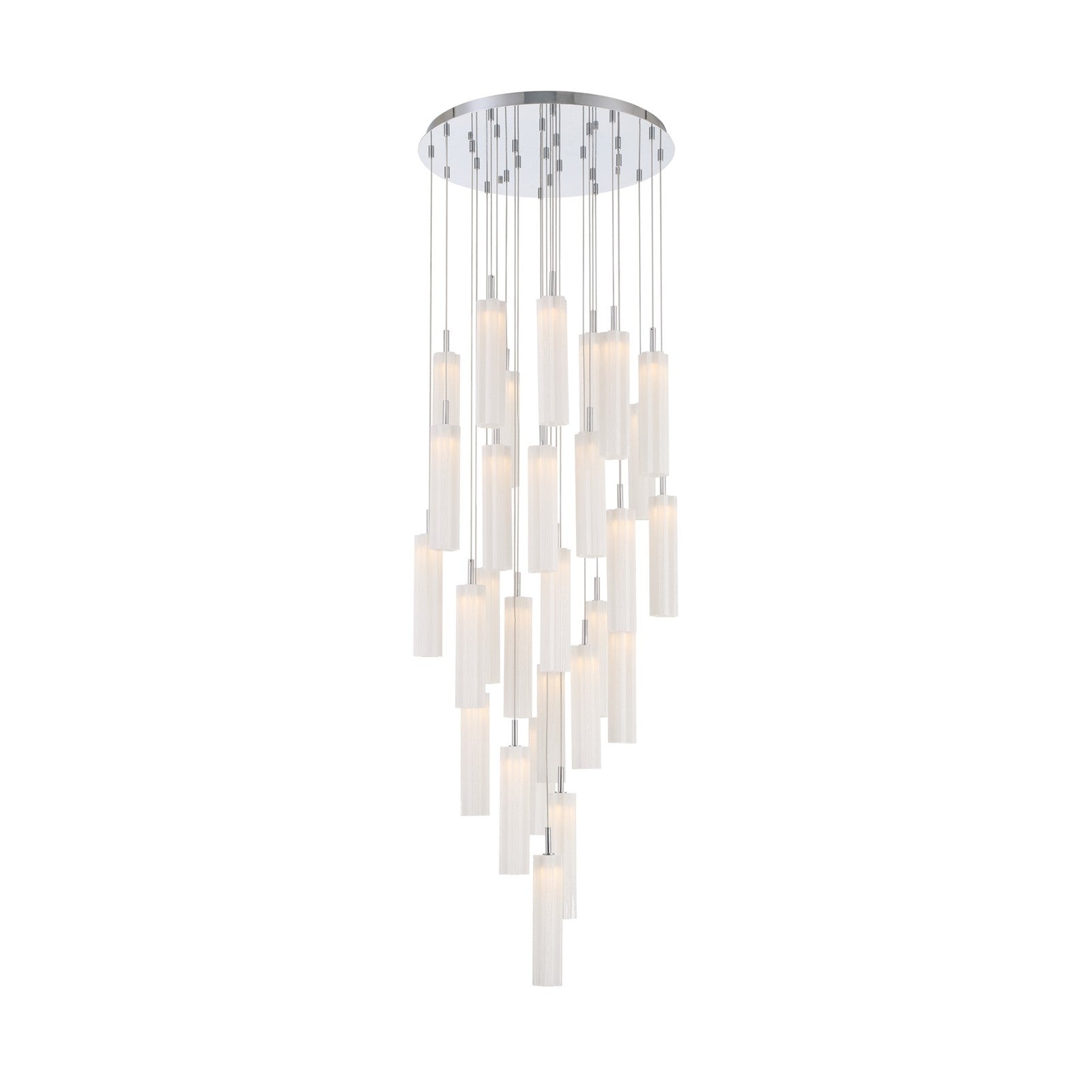 Crystorama Addis 26in 28-Light LED Pendant | Mid-Century Polished Chrome and White Tronchi Glass | Entryway & Dining Room | 26 x 26 x 21 in | Model ADD-415-CH-WH