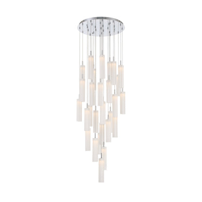 Crystorama Addis 26in 28-Light LED Pendant | Mid-Century Polished Chrome and White Tronchi Glass | Entryway & Dining Room | 26 x 26 x 21 in | Model ADD-415-CH-WH