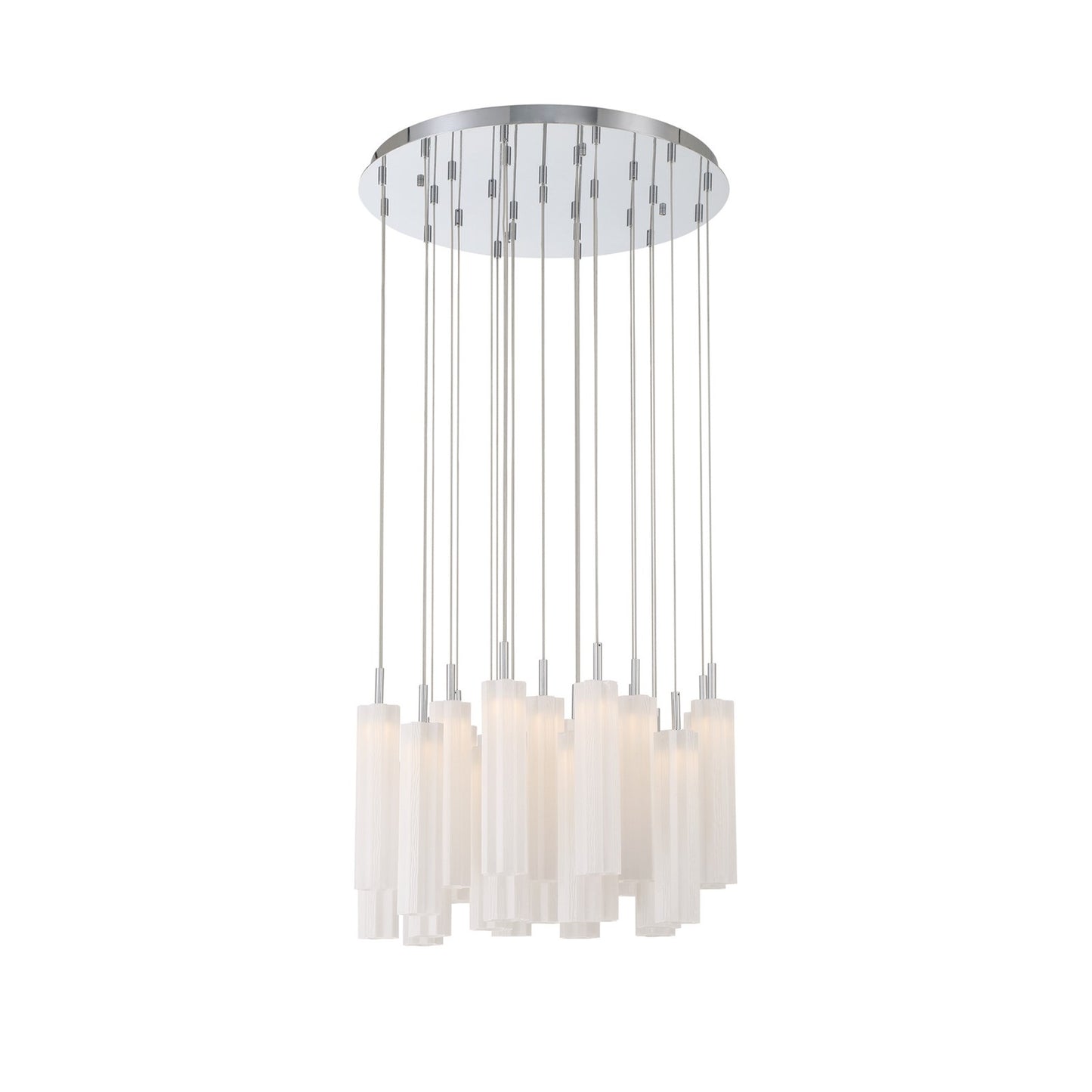 Crystorama Addis 26in 28-Light LED Pendant | Mid-Century Polished Chrome and White Tronchi Glass | Entryway & Dining Room | 26 x 26 x 21 in | Model ADD-415-CH-WH