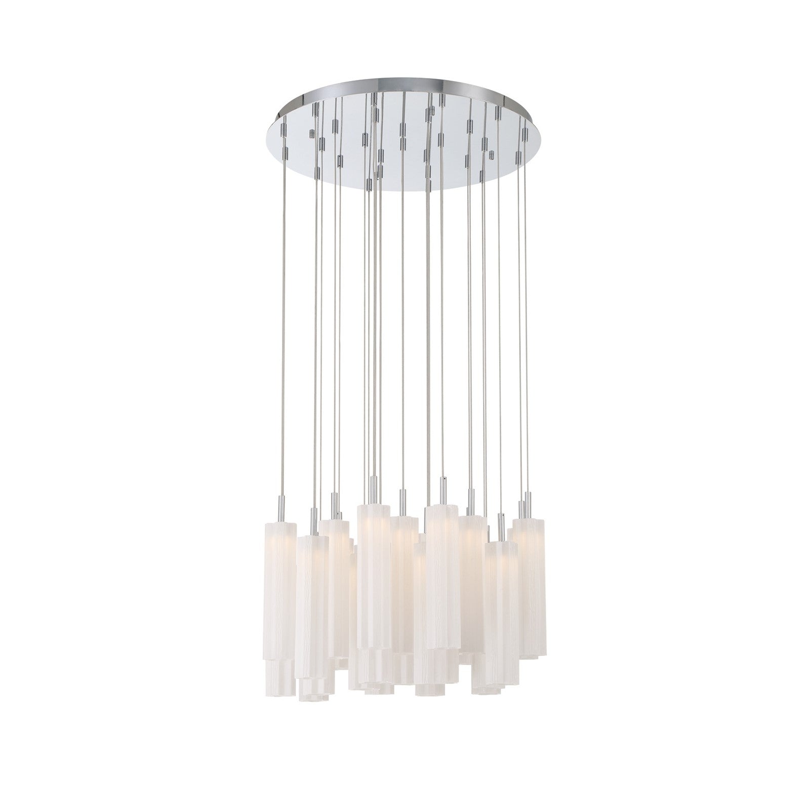 Crystorama Addis 26in 28-Light LED Pendant | Mid-Century Polished Chrome and White Tronchi Glass | Entryway & Dining Room | 26 x 26 x 21 in | Model ADD-415-CH-WH