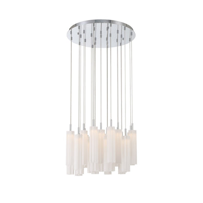 Crystorama Addis 26in 28-Light LED Pendant | Mid-Century Polished Chrome and White Tronchi Glass | Entryway & Dining Room | 26 x 26 x 21 in | Model ADD-415-CH-WH
