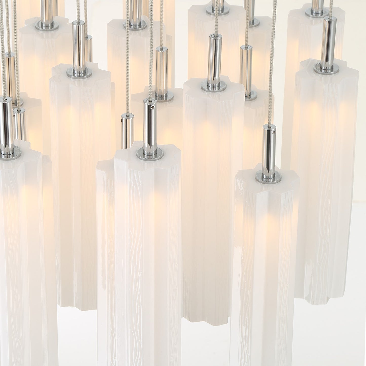 Crystorama Addis 26in 28-Light LED Pendant | Mid-Century Polished Chrome and White Tronchi Glass | Entryway & Dining Room | 26 x 26 x 21 in | Model ADD-415-CH-WH
