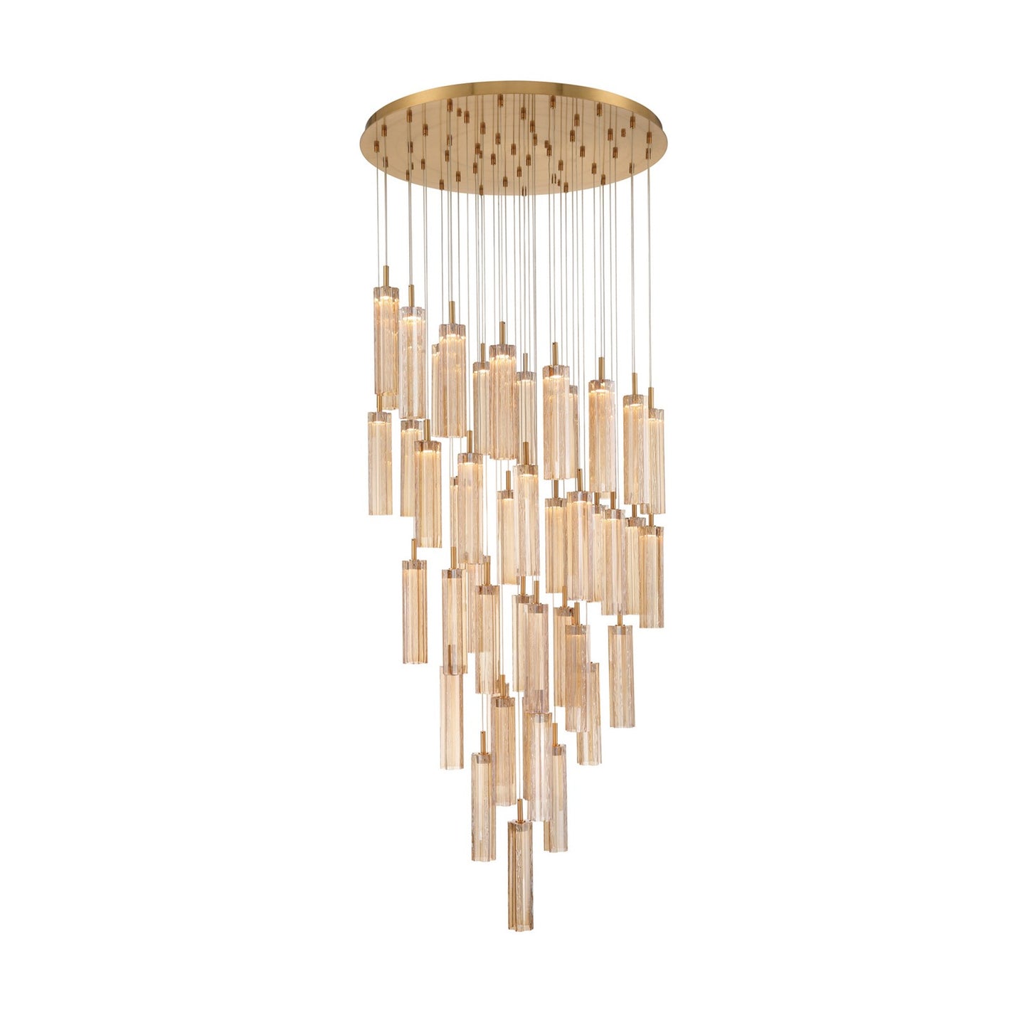 Crystorama Addis 36in 46-Light LED Pendant | Mid-Century Aged Brass and Amber Tronchi Glass | Entryway & Dining Room | 36 x 36 x 21 in | Model ADD-423-AG-AM