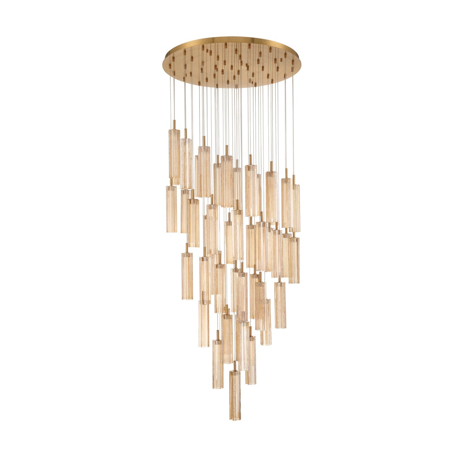Crystorama Addis 36in 46-Light LED Pendant | Mid-Century Aged Brass and Amber Tronchi Glass | Entryway & Dining Room | 36 x 36 x 21 in | Model ADD-423-AG-AM