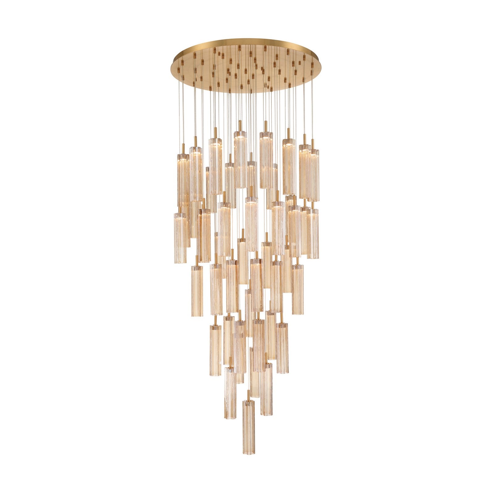Crystorama Addis 36in 46-Light LED Pendant | Mid-Century Aged Brass and Amber Tronchi Glass | Entryway & Dining Room | 36 x 36 x 21 in | Model ADD-423-AG-AM