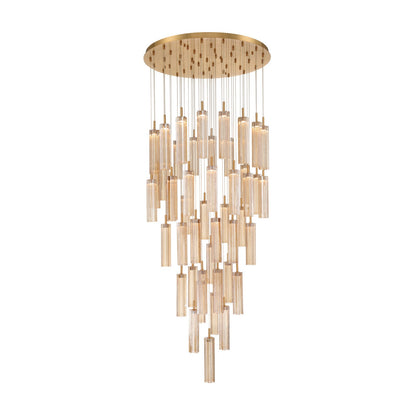 Crystorama Addis 36in 46-Light LED Pendant | Mid-Century Aged Brass and Amber Tronchi Glass | Entryway & Dining Room | 36 x 36 x 21 in | Model ADD-423-AG-AM