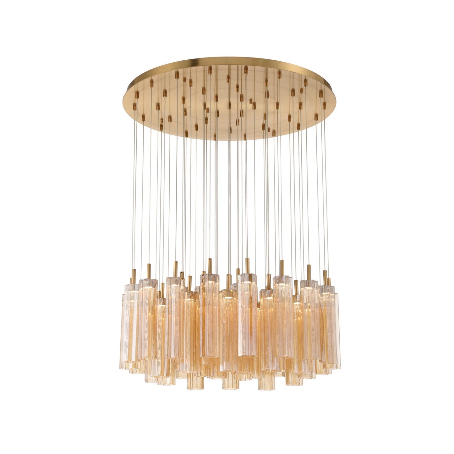 Crystorama Addis 36in 46-Light LED Pendant | Mid-Century Aged Brass and Amber Tronchi Glass | Entryway & Dining Room | 36 x 36 x 21 in | Model ADD-423-AG-AM