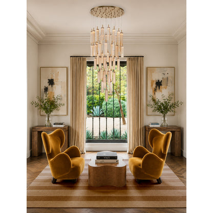 Crystorama Addis 36in 46-Light LED Pendant | Mid-Century Aged Brass and Amber Tronchi Glass | Entryway & Dining Room | 36 x 36 x 21 in | Model ADD-423-AG-AM