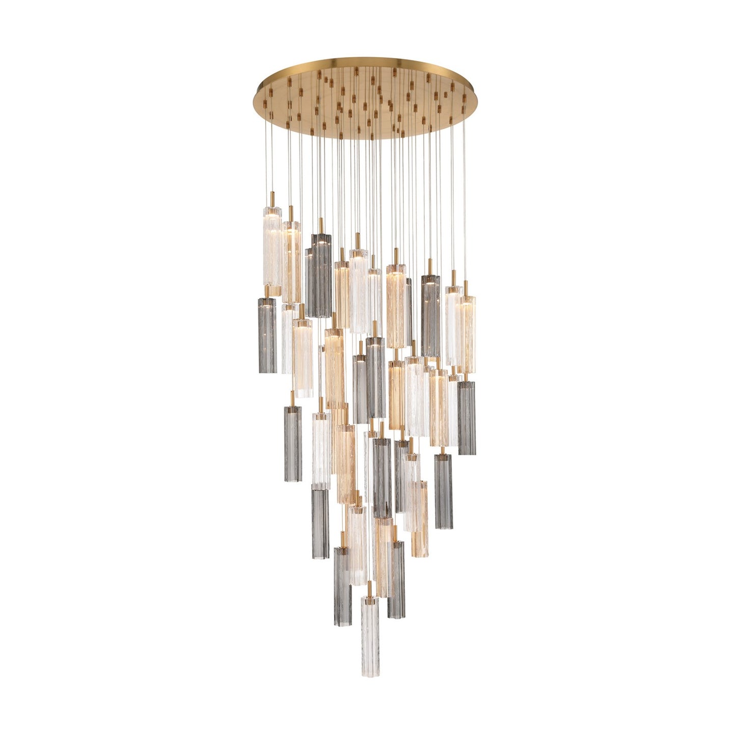 Crystorama Addis 36in 46-Light Pendant | Mid-Century Aged Brass Steel and Autumn Tronchi Glass | Entryway & Dining Room | 36 x 36 x 21 in | Model ADD-423-AG-AU