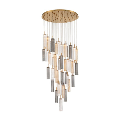 Crystorama Addis 36in 46-Light Pendant | Mid-Century Aged Brass Steel and Autumn Tronchi Glass | Entryway & Dining Room | 36 x 36 x 21 in | Model ADD-423-AG-AU
