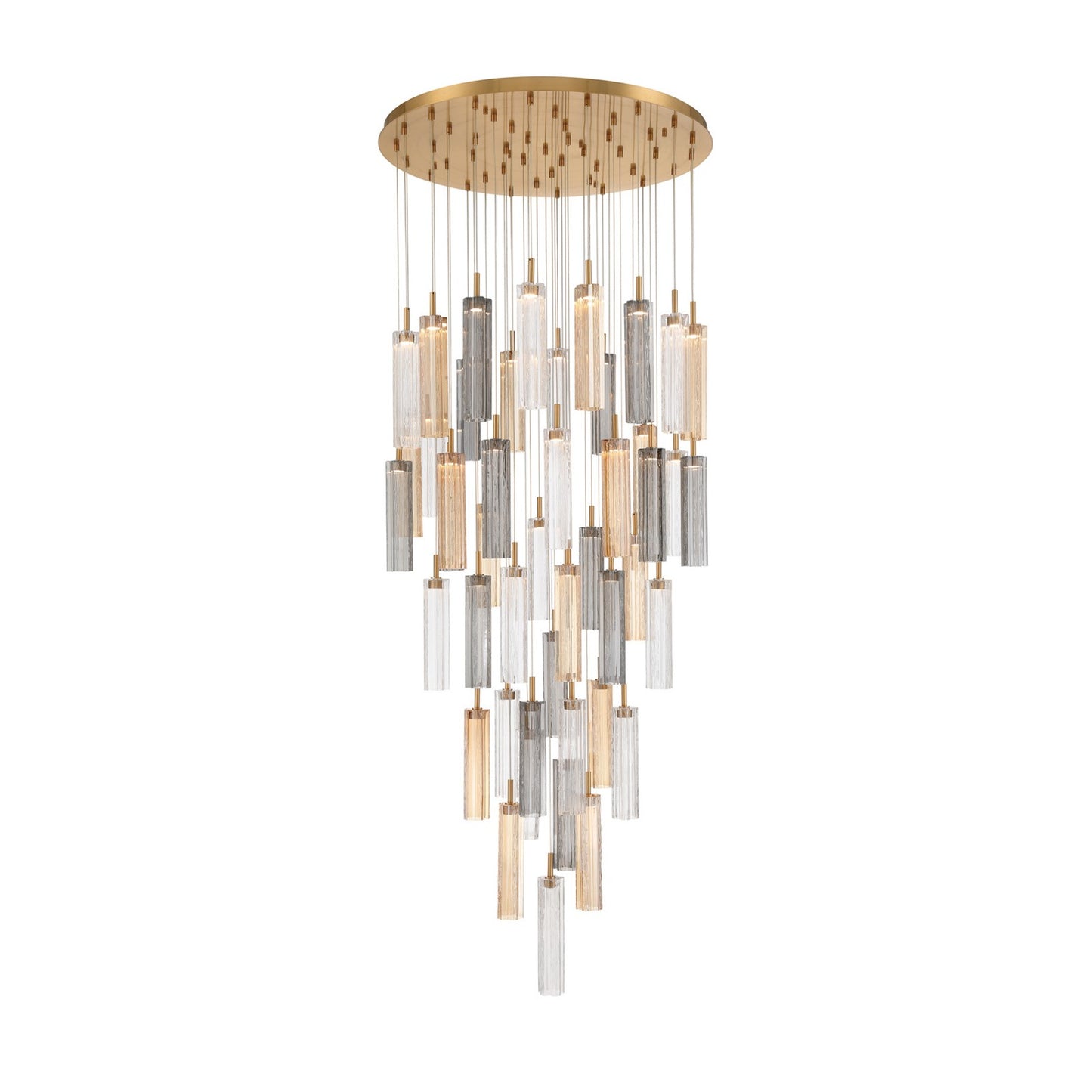 Crystorama Addis 36in 46-Light Pendant | Mid-Century Aged Brass Steel and Autumn Tronchi Glass | Entryway & Dining Room | 36 x 36 x 21 in | Model ADD-423-AG-AU