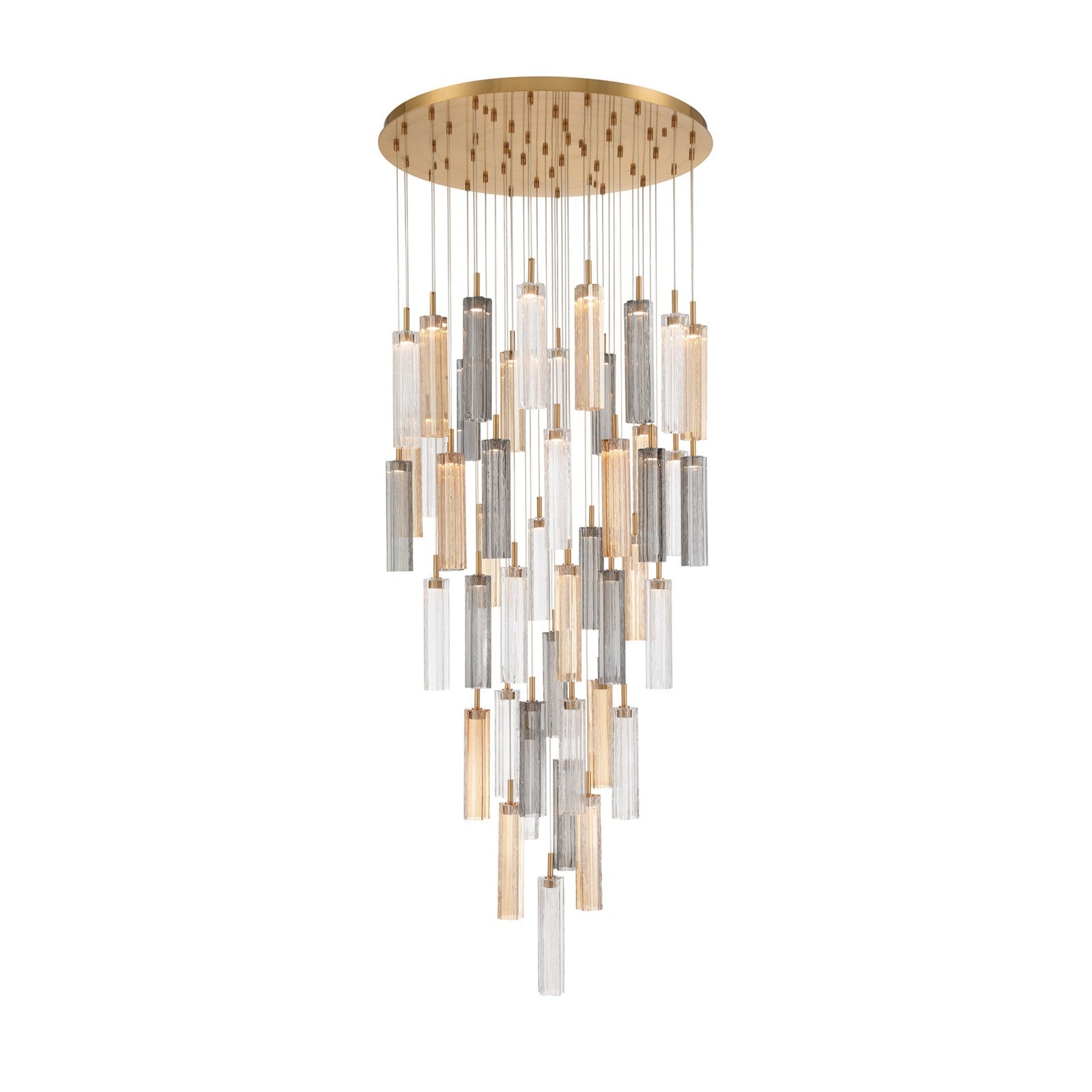 Crystorama Addis 36in 46-Light Pendant | Mid-Century Aged Brass Steel and Autumn Tronchi Glass | Entryway & Dining Room | 36 x 36 x 21 in | Model ADD-423-AG-AU