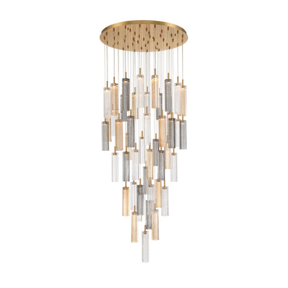 Crystorama Addis 36in 46-Light Pendant | Mid-Century Aged Brass Steel and Autumn Tronchi Glass | Entryway & Dining Room | 36 x 36 x 21 in | Model ADD-423-AG-AU